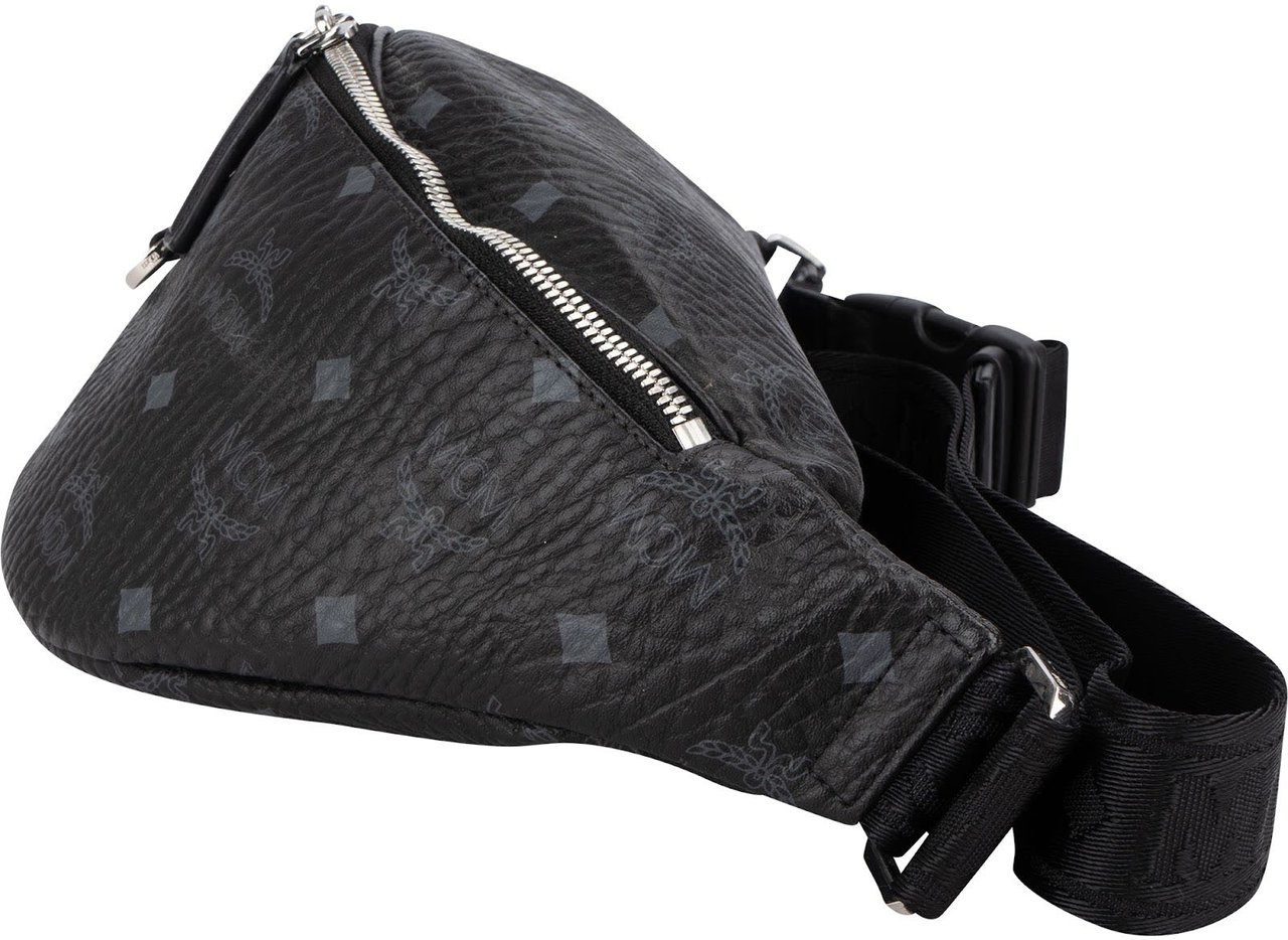 MCM Black Leather Visetos Stark Belt Crossbody Bag Zwart