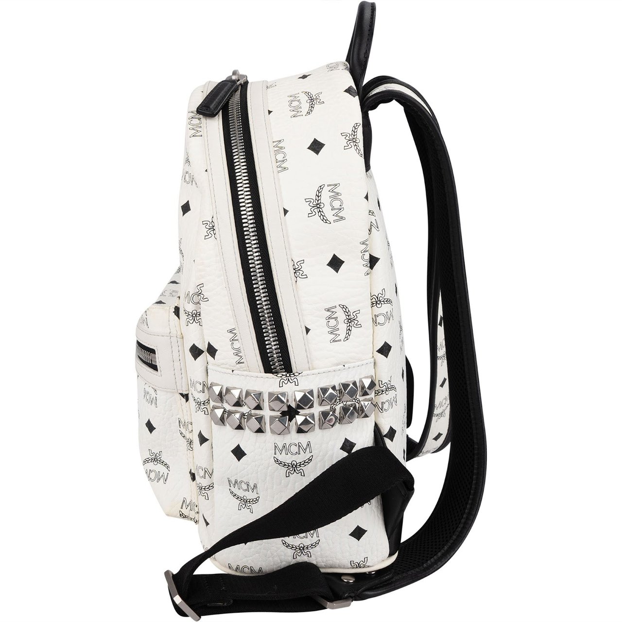 MCM Monogram Visetos Stark Side Studs Mini Backpack Wit