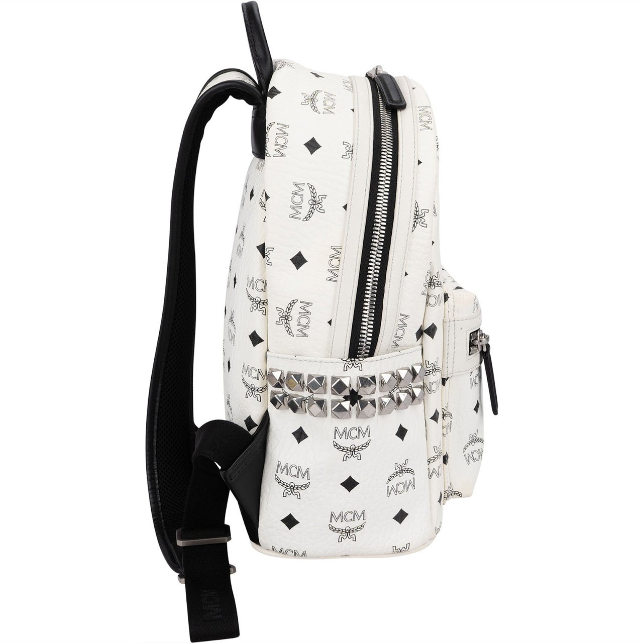 MCM Monogram Visetos Stark Side Studs Mini Backpack Wit