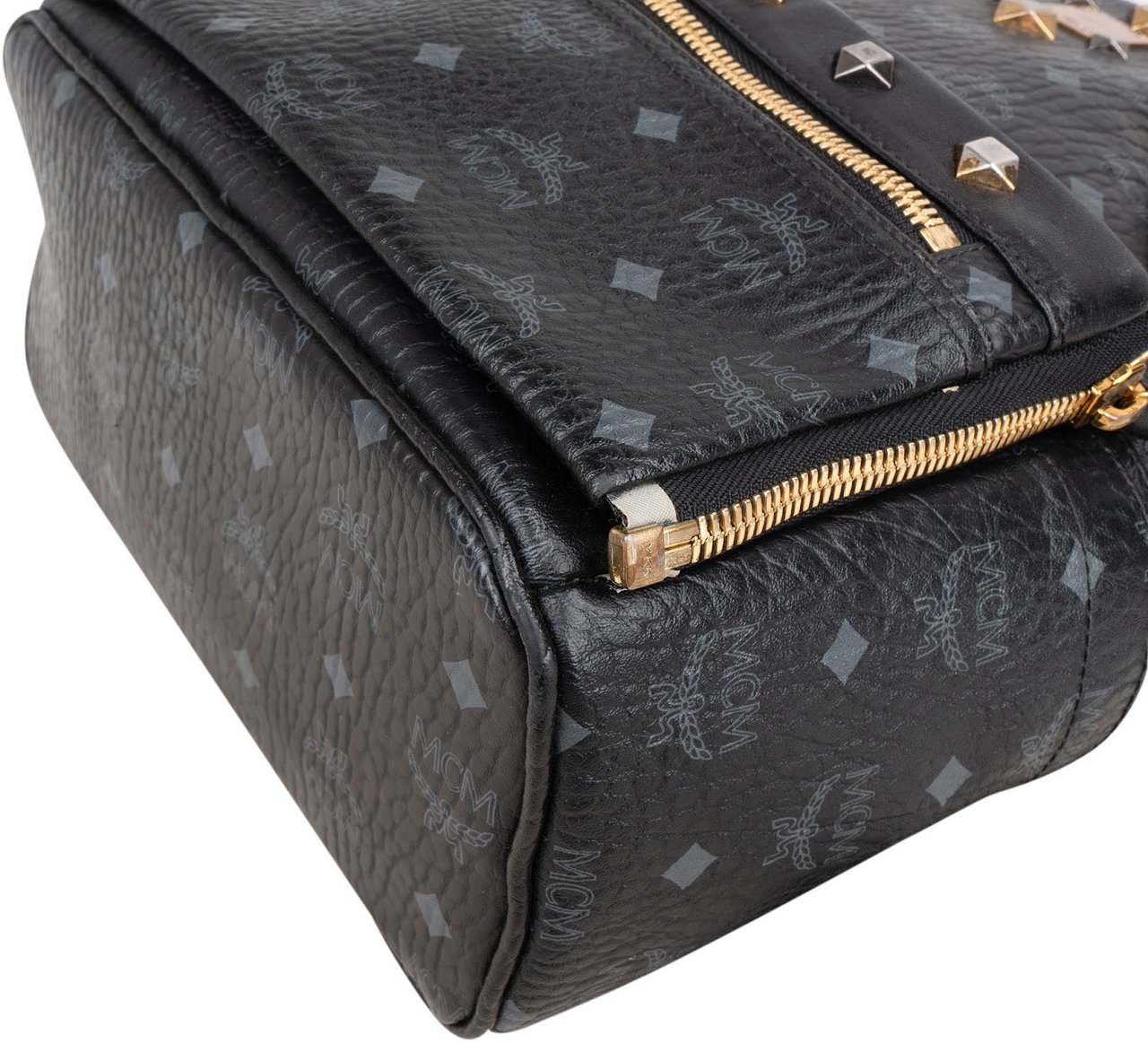 MCM Visetos Monogram Stark Studs Small 2 in 1 Backpack Zwart