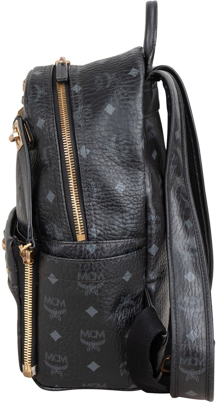 MCM Visetos Monogram Stark Studs Small 2 in 1 Backpack Zwart