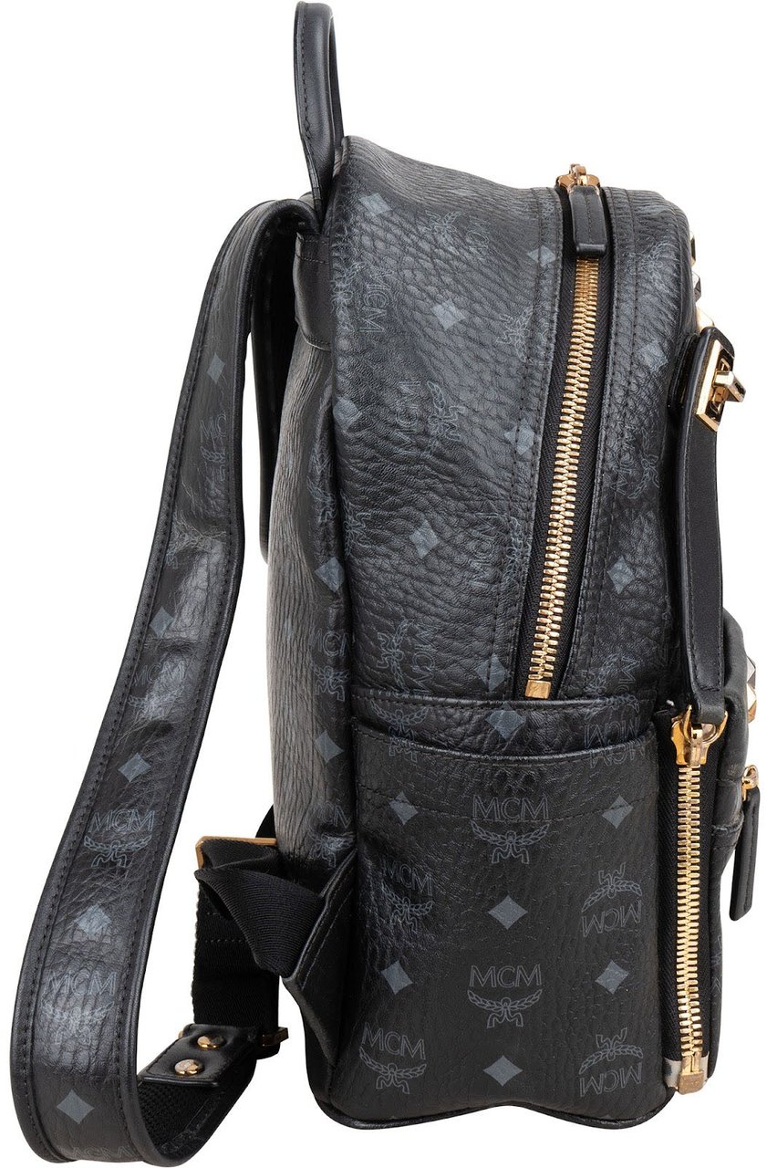 MCM Visetos Monogram Stark Studs Small 2 in 1 Backpack Zwart