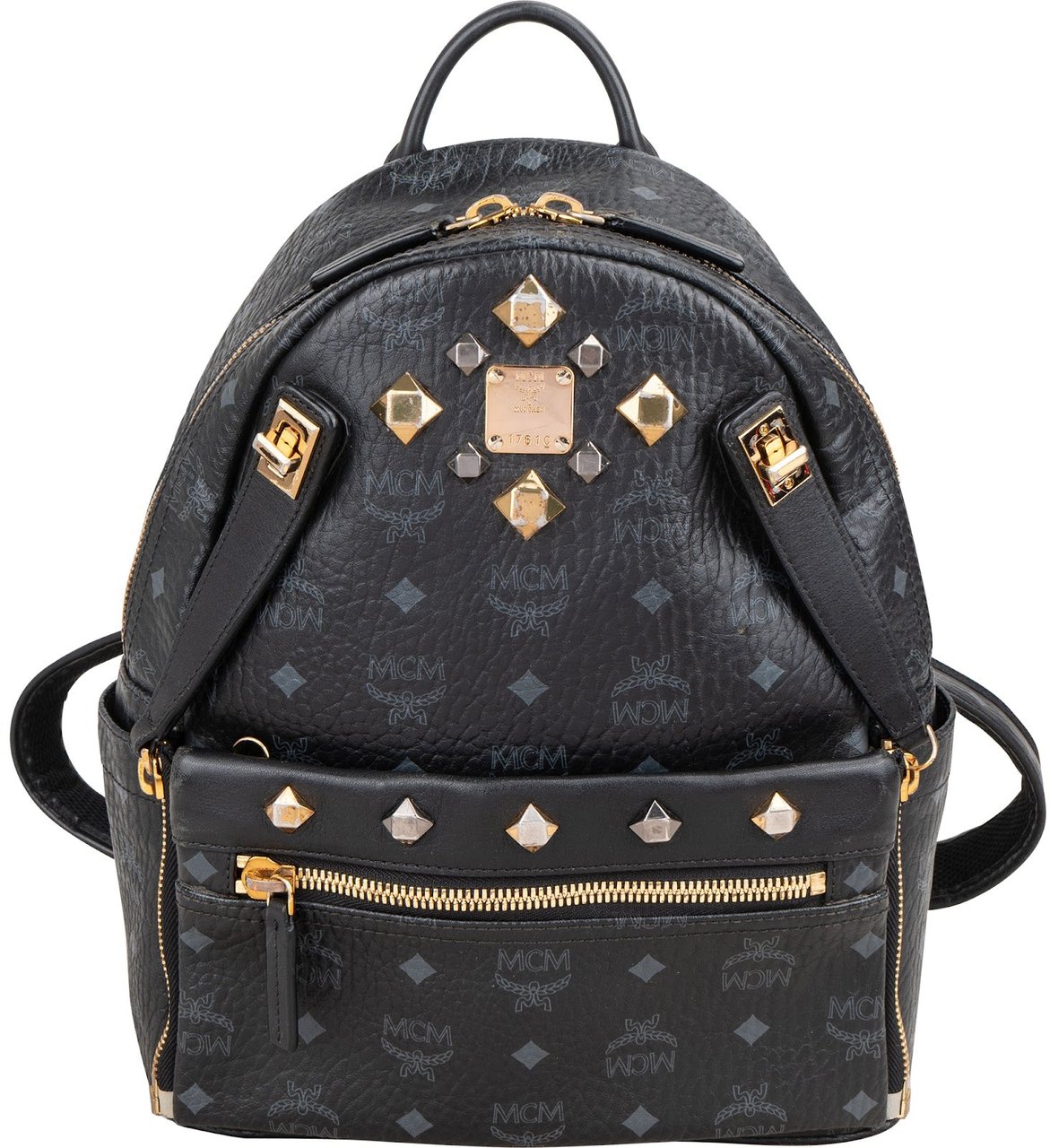MCM Visetos Monogram Stark Studs Small 2 in 1 Backpack Zwart