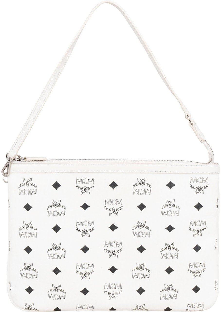 MCM Monogram Visetos Pochette Clutch Shoulder Bag Wit