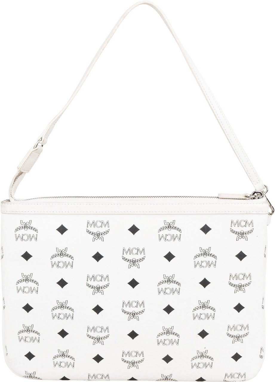 MCM Monogram Visetos Pochette Clutch Shoulder Bag Wit