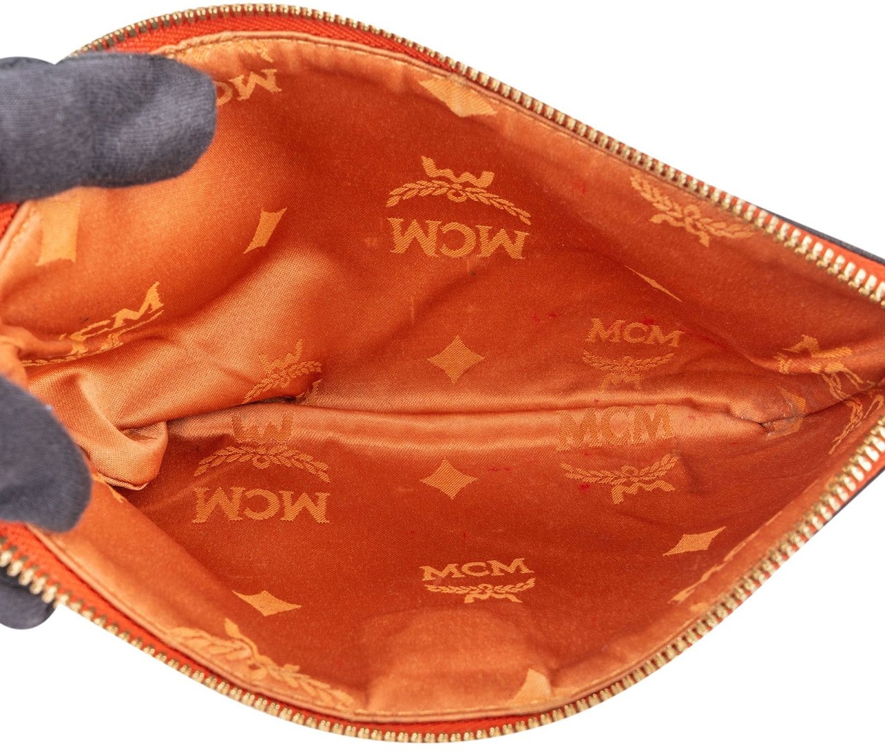 MCM Monogram Visetos Leopard Print Pochette Handbag Oranje