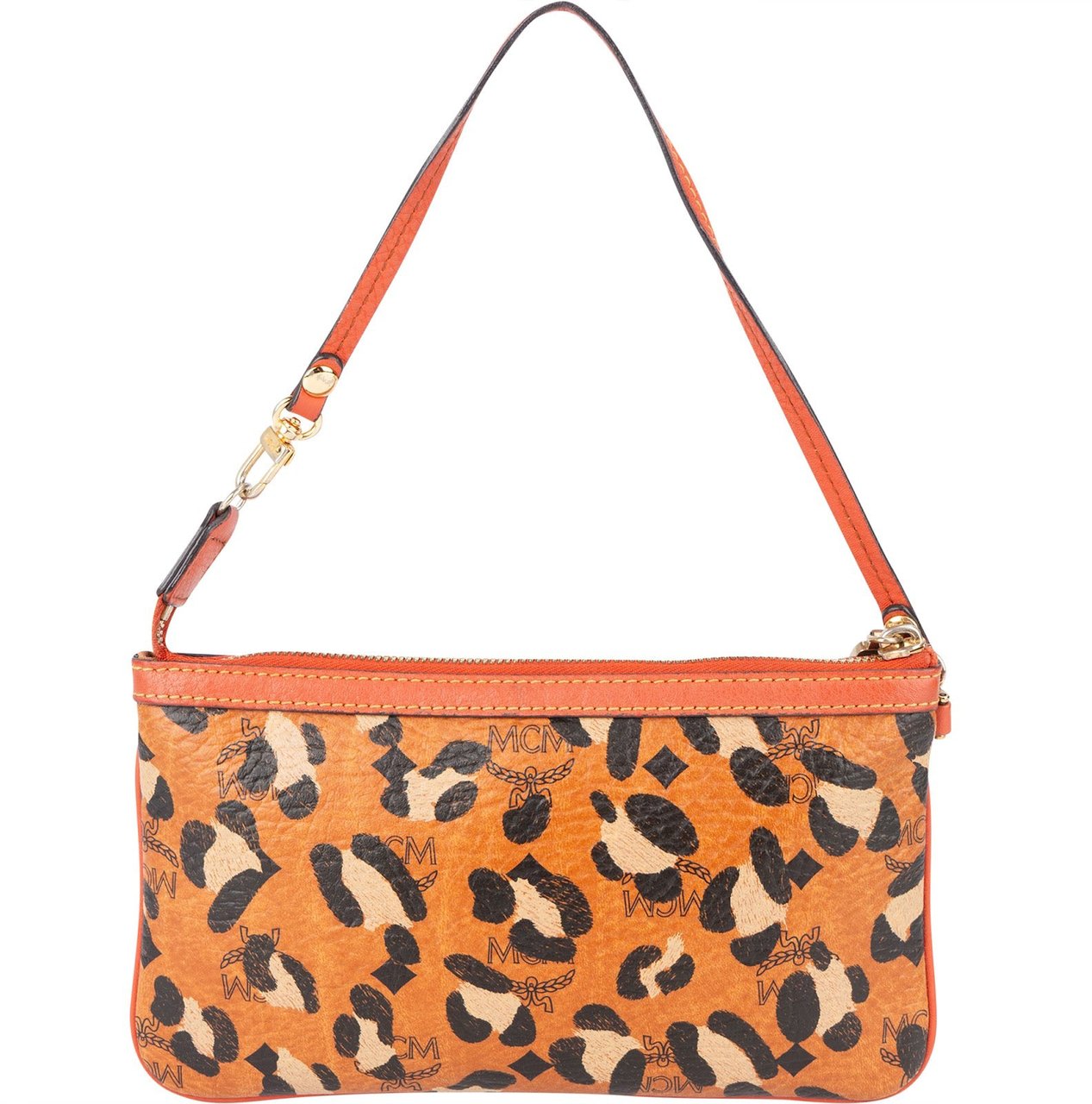 MCM Monogram Visetos Leopard Print Pochette Handbag Oranje
