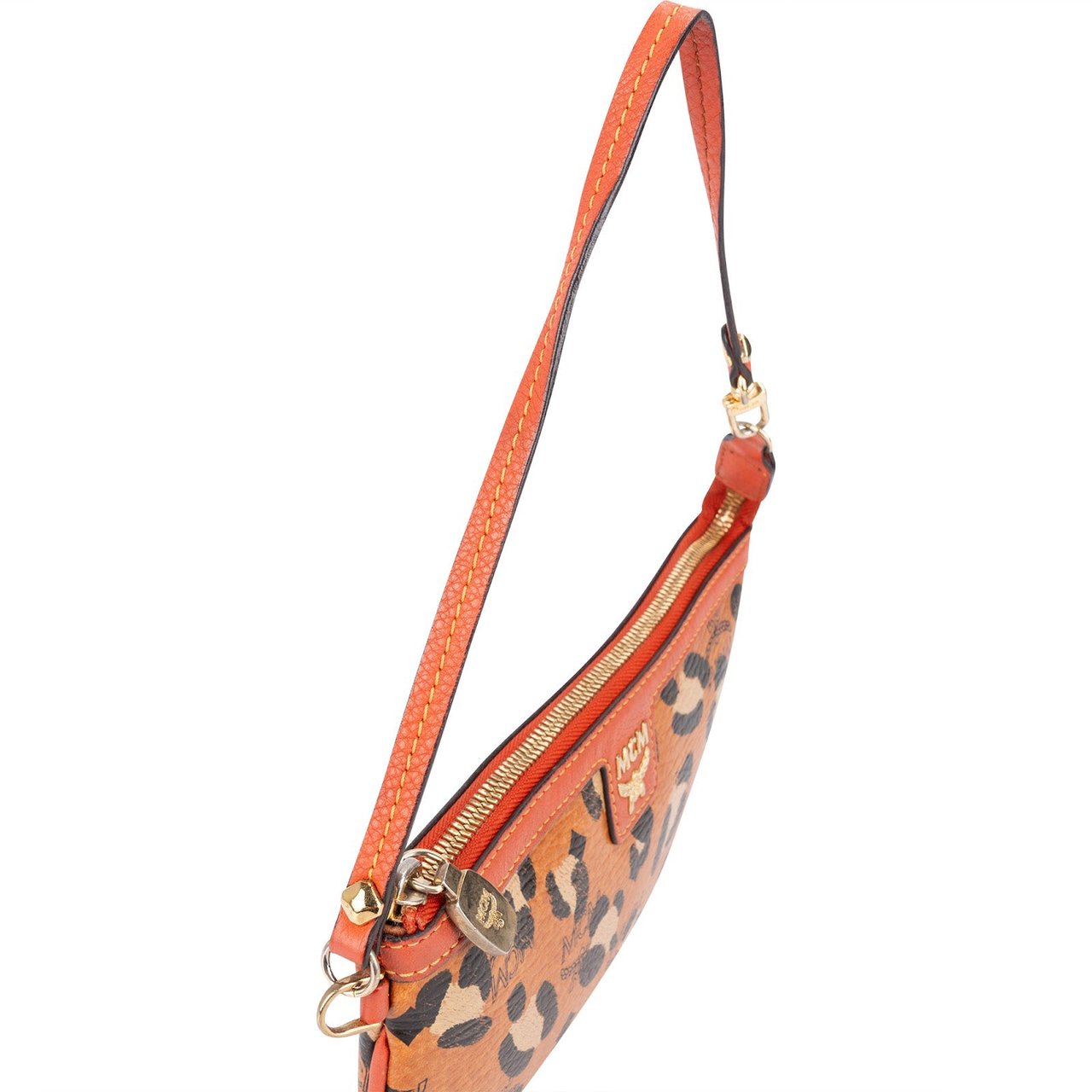 MCM Monogram Visetos Leopard Print Pochette Handbag Oranje
