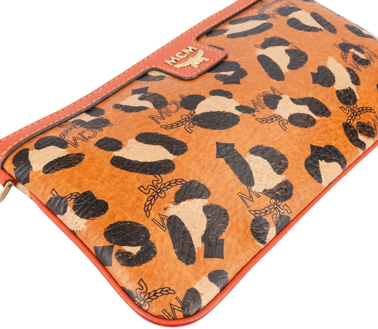MCM Monogram Visetos Leopard Print Pochette Handbag Oranje