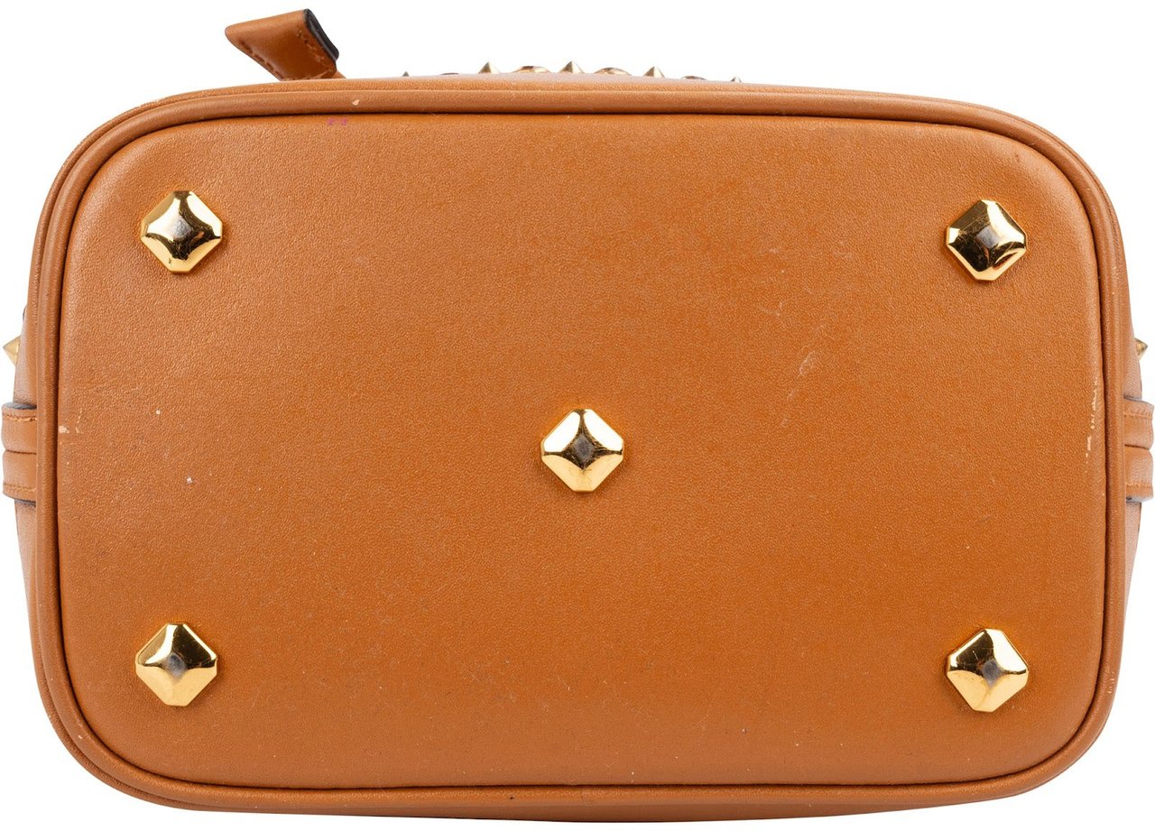 MCM Monogram Visetos Studded Small Drawstring Bucket Crossbody Bag Bruin