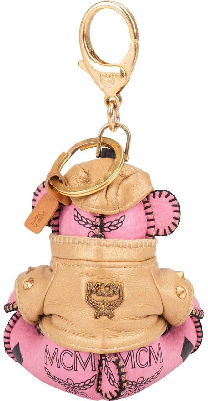 MCM Monogram Visetos Biker Bear Bag Charm Rood