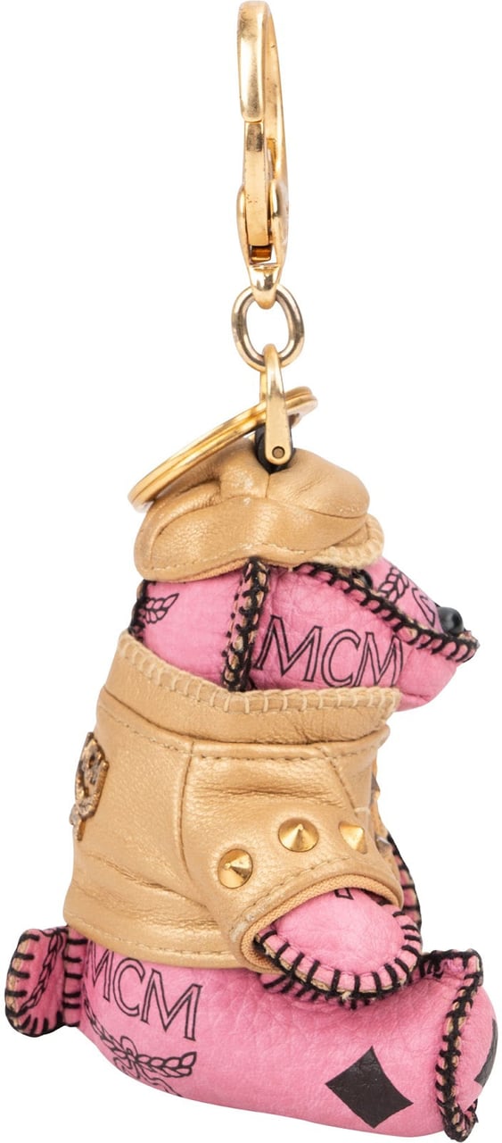 MCM Monogram Visetos Biker Bear Bag Charm Rood