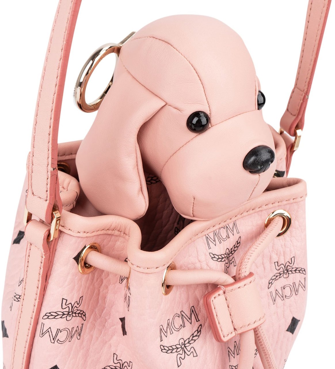 MCM Monogram Visetos Puppy Mini Drawstring Crossbody Bag Roze