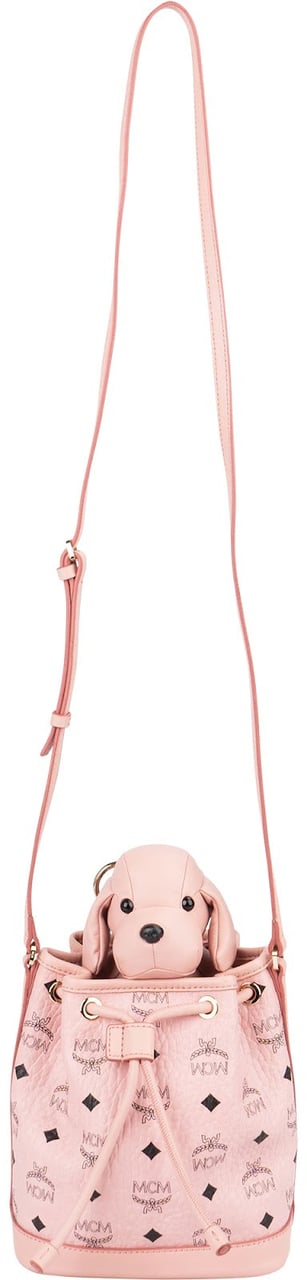 MCM Monogram Visetos Puppy Mini Drawstring Crossbody Bag Roze