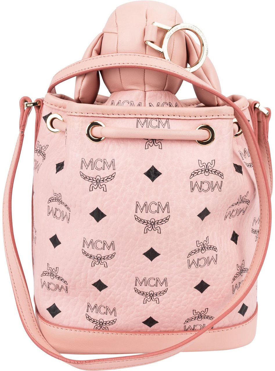 MCM Monogram Visetos Puppy Mini Drawstring Crossbody Bag Roze