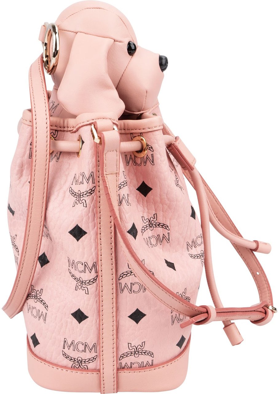 MCM Monogram Visetos Puppy Mini Drawstring Crossbody Bag Roze