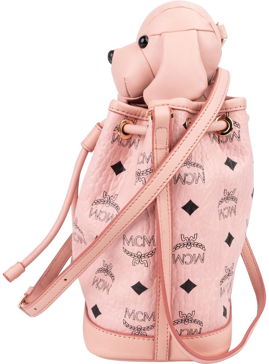MCM Monogram Visetos Puppy Mini Drawstring Crossbody Bag Roze
