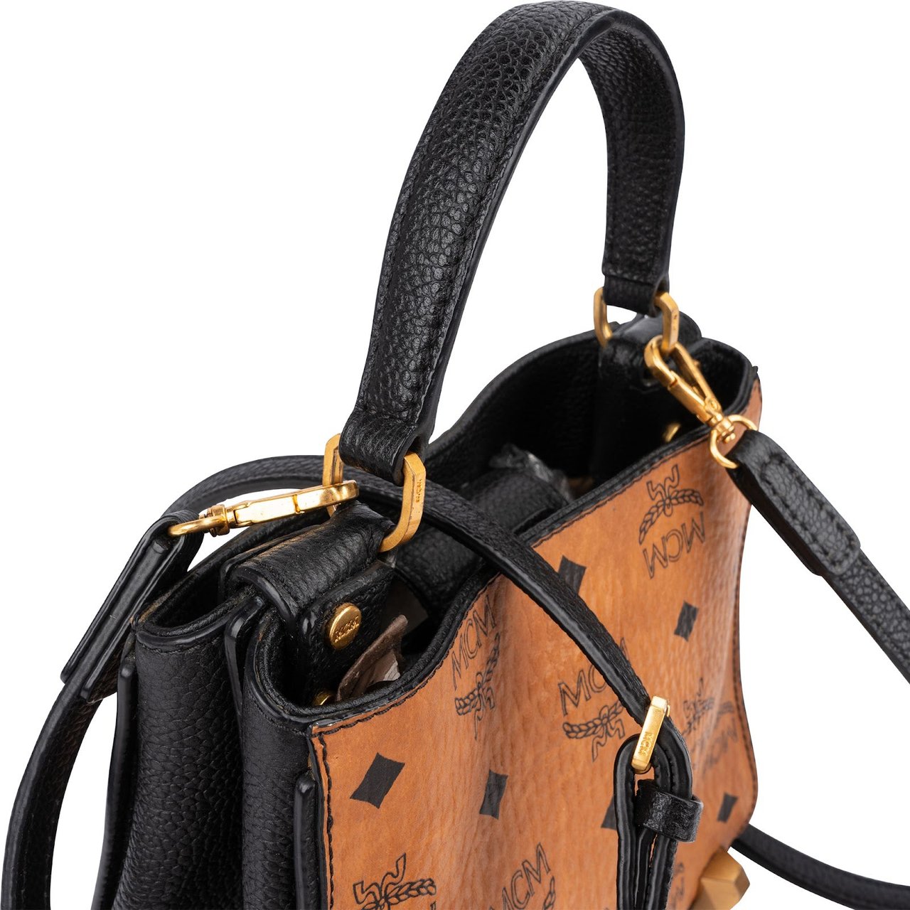 MCM Monogram Visetos Aren Top Handle Mini Handbag Bruin