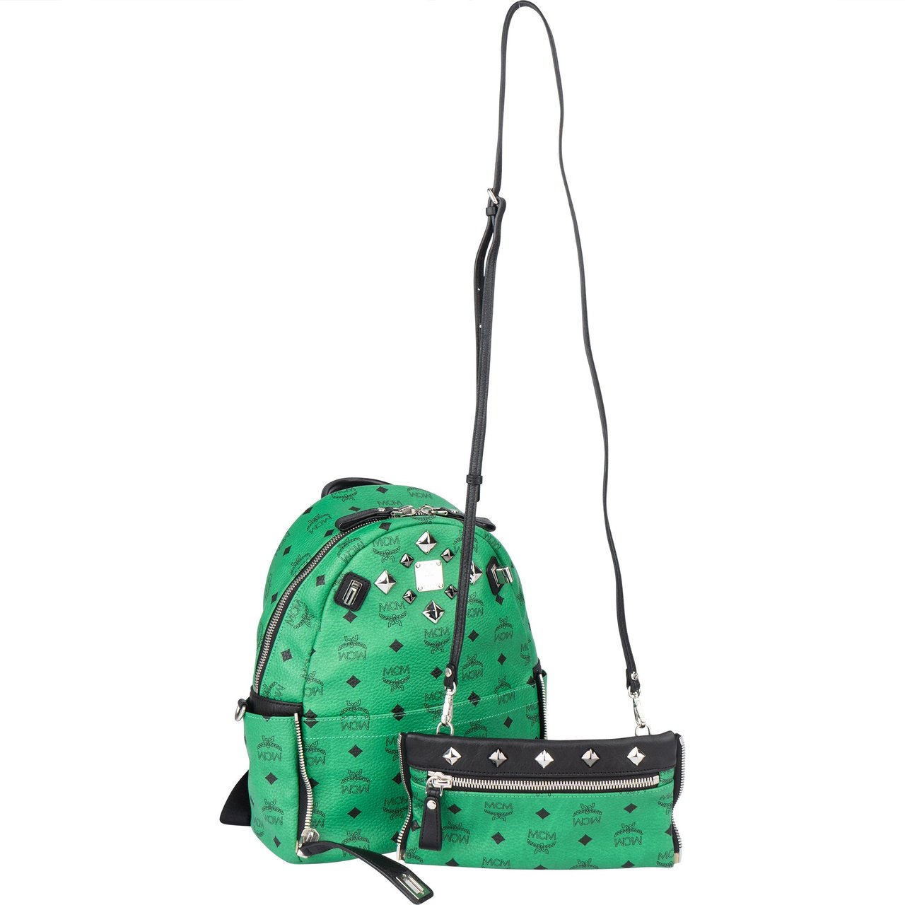 MCM MCM Green Visetos Monogram Spikes 2 in 1 Backpack Groen