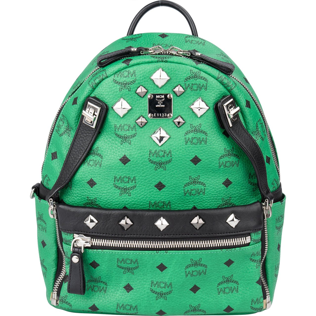 MCM MCM Green Visetos Monogram Spikes 2 in 1 Backpack Groen