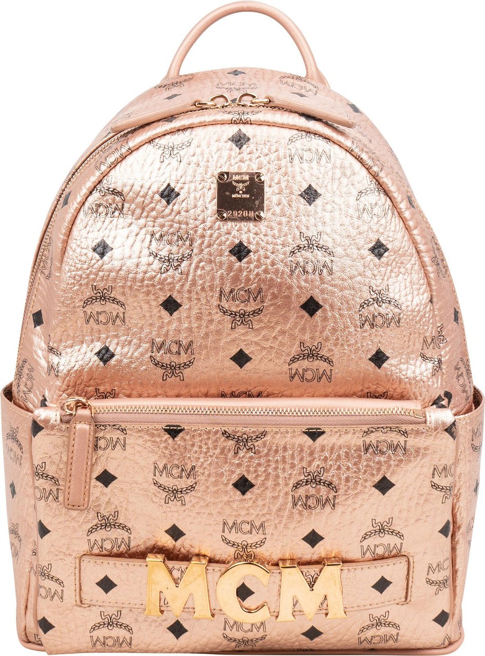 MCM Monogram Metallic Visetos Small Stark 2 in 1 Backpack Roze