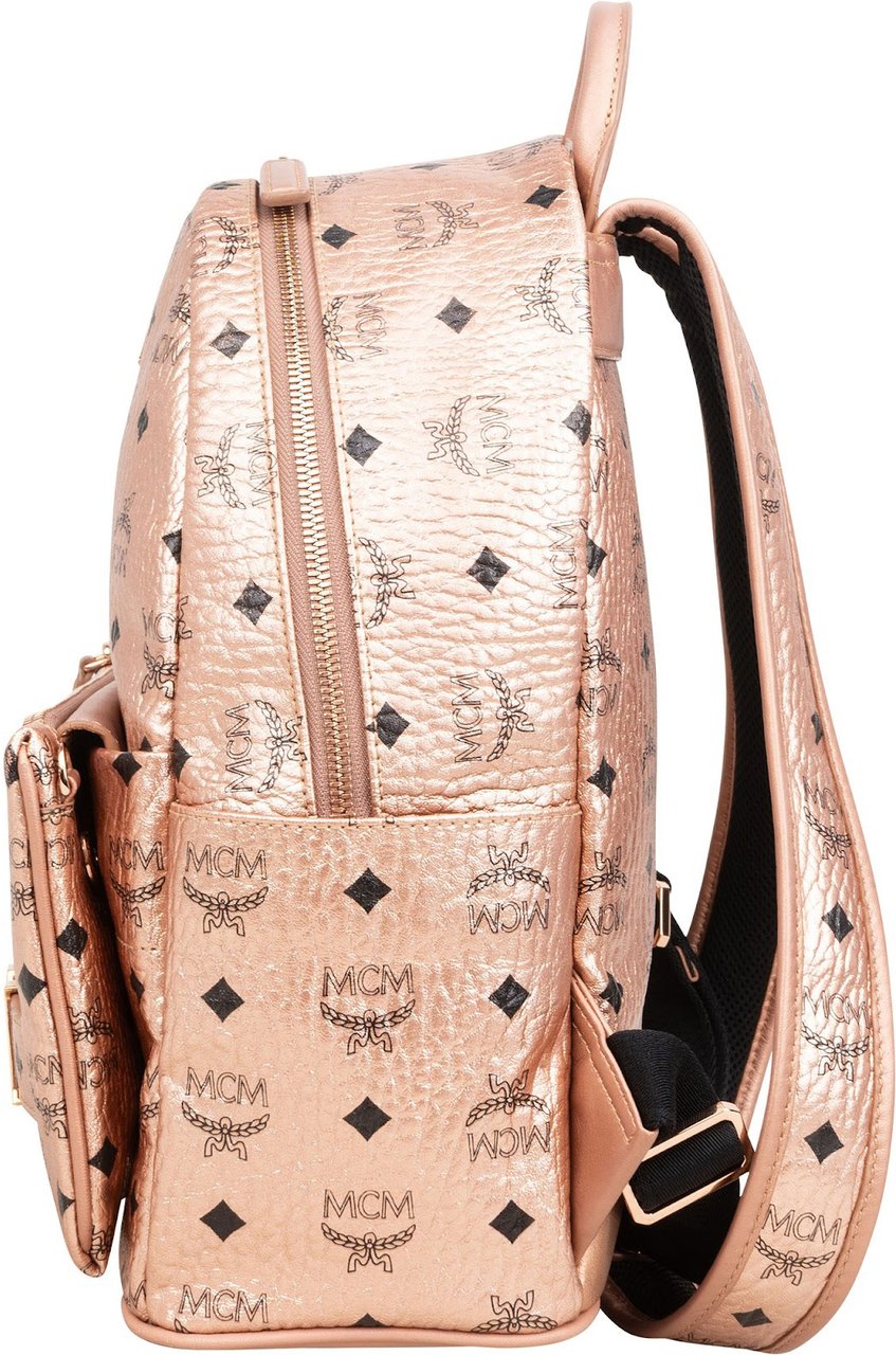 MCM Monogram Metallic Visetos Small Stark 2 in 1 Backpack Roze