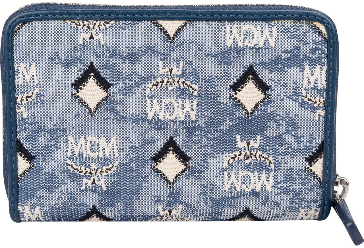 MCM Visetos Monogram Denim Jacquard Small Zip Wallet Blauw
