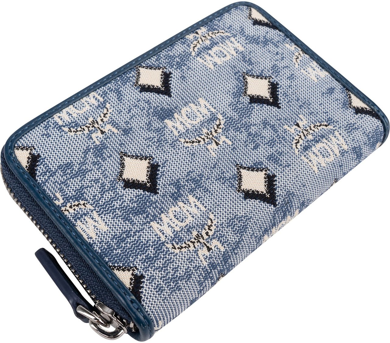 MCM Visetos Monogram Denim Jacquard Small Zip Wallet Blauw