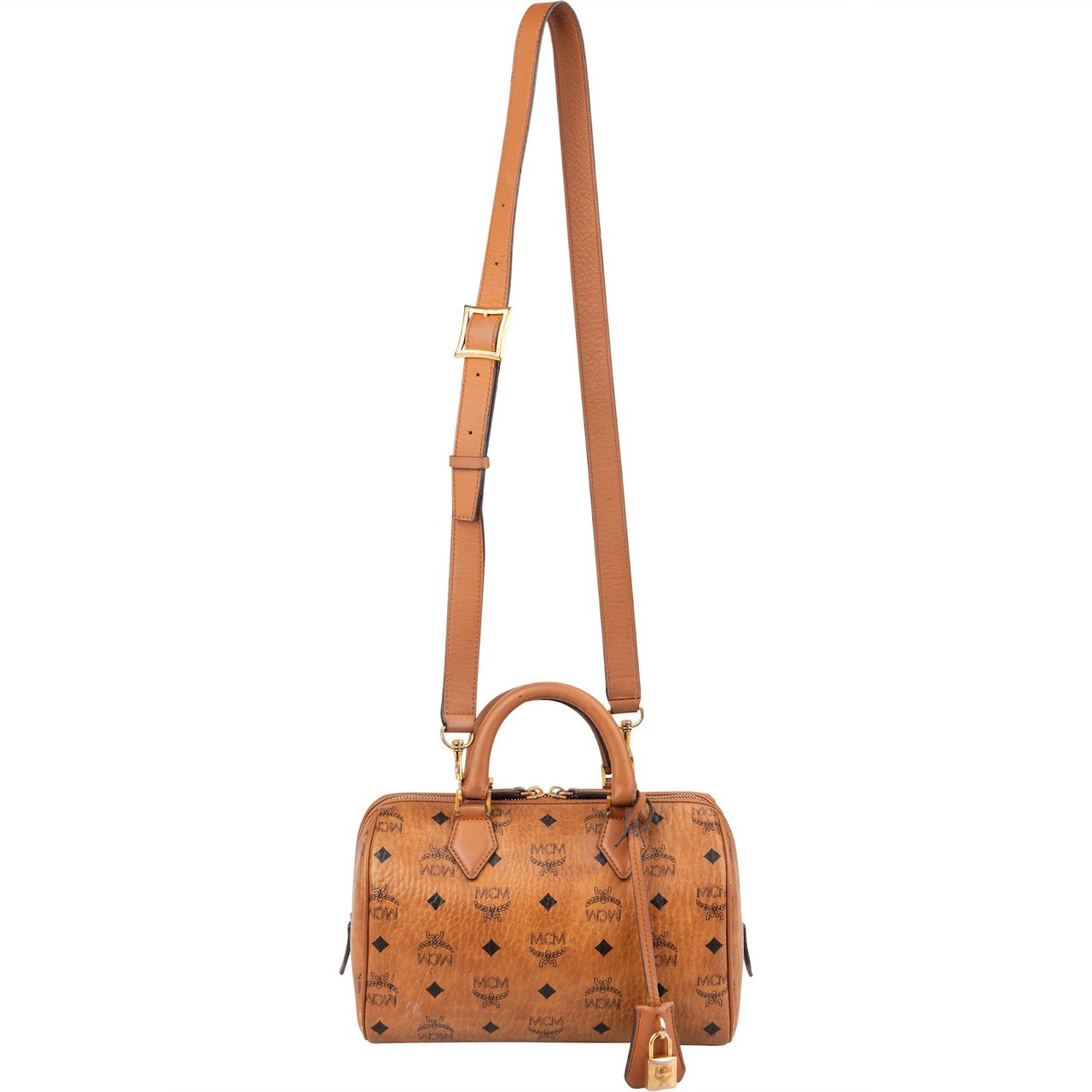 MCM Monogram Visetos Small Boston Crossbody Handbag Bruin