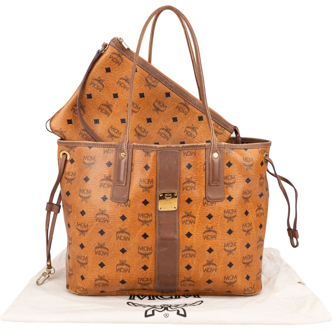 MCM Monogram Visetos Liz Reversible Shopper Shoulder Bag Bruin