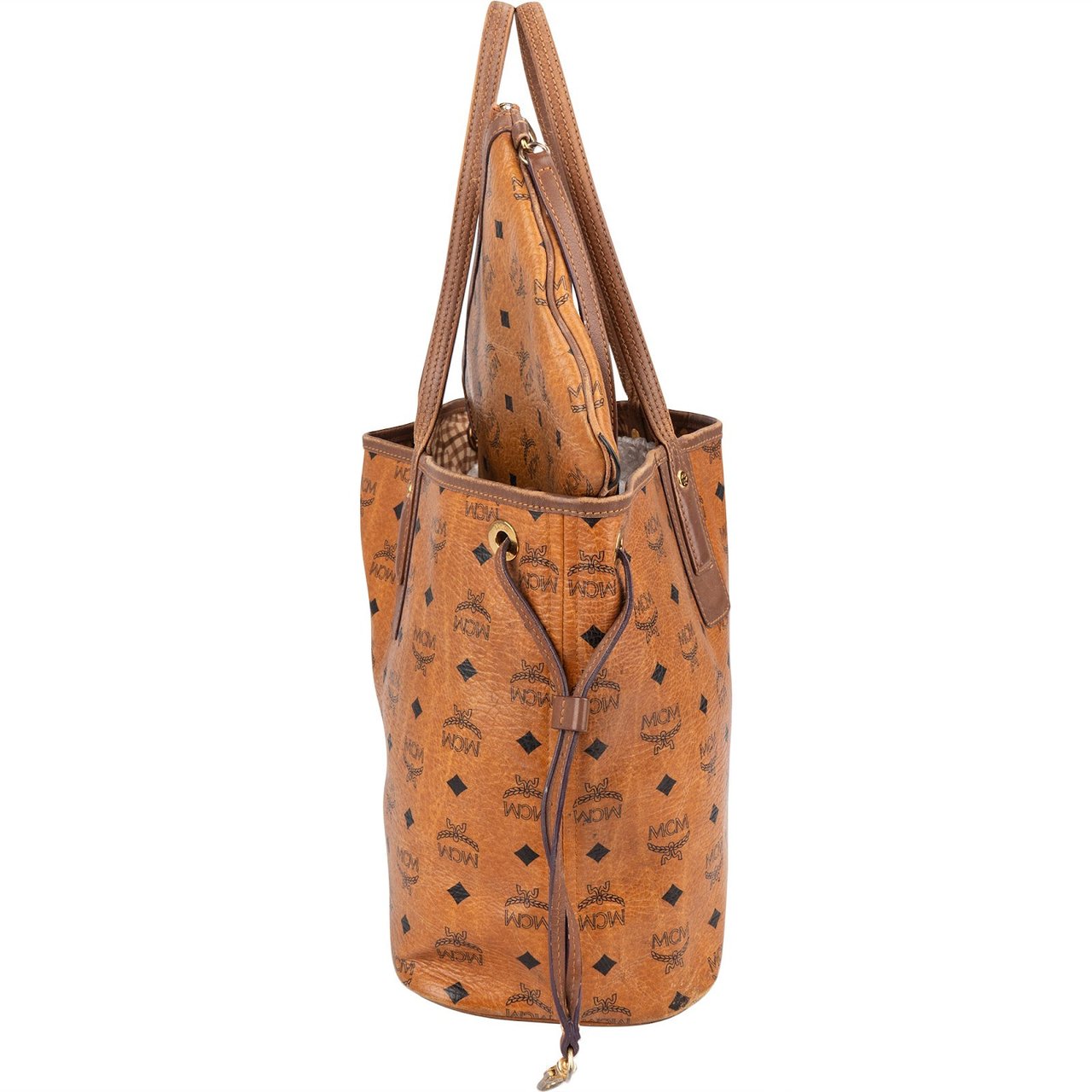 MCM Monogram Visetos Liz Reversible Shopper Shoulder Bag Bruin