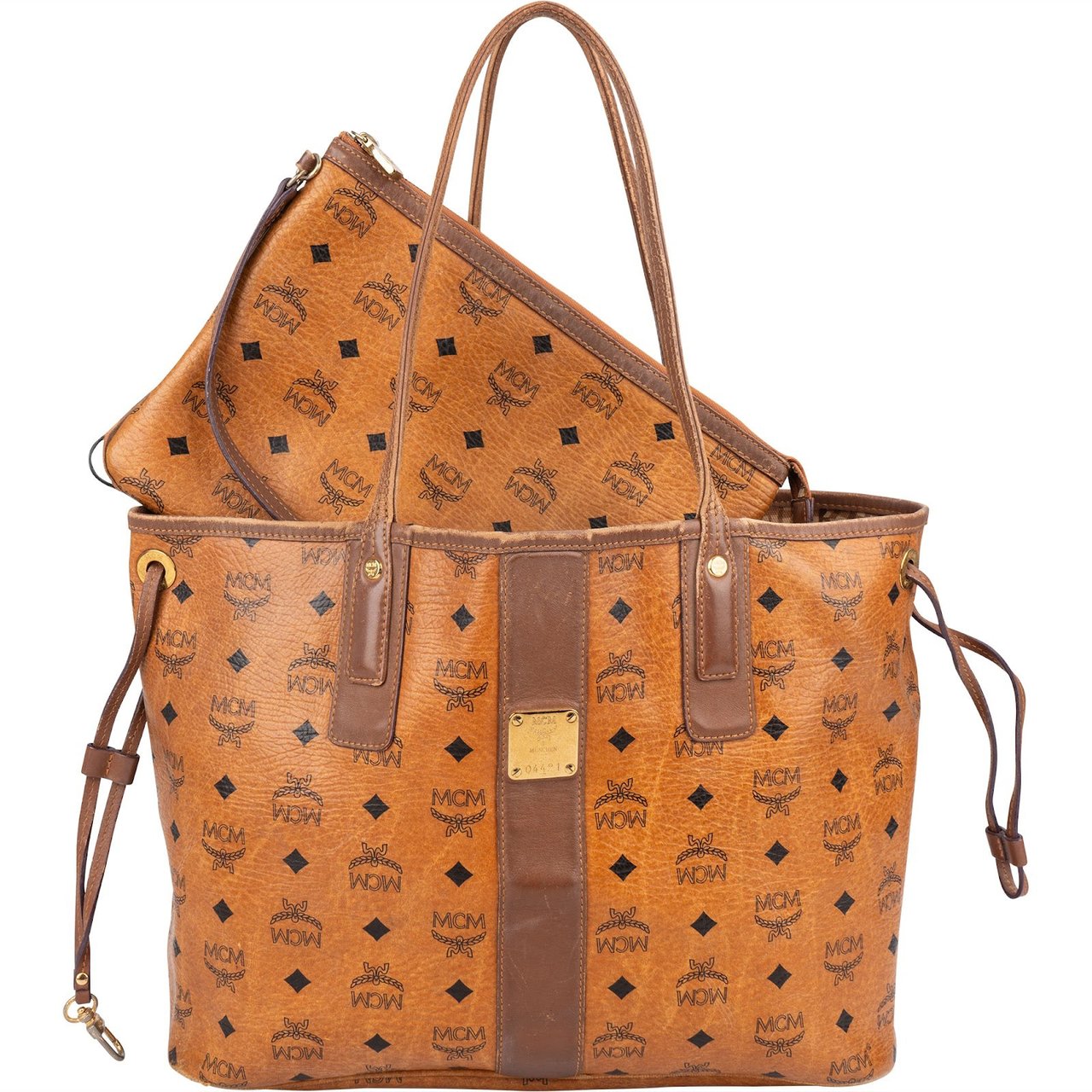 MCM Monogram Visetos Liz Reversible Shopper Shoulder Bag Bruin