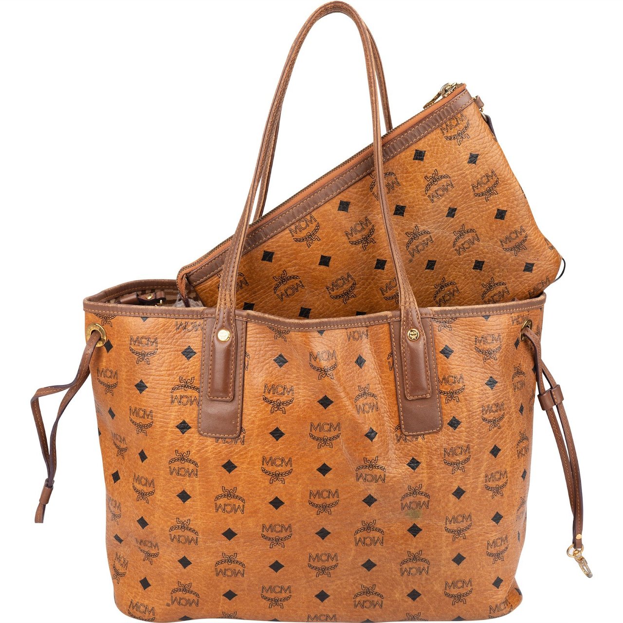 MCM Monogram Visetos Liz Reversible Shopper Shoulder Bag Bruin