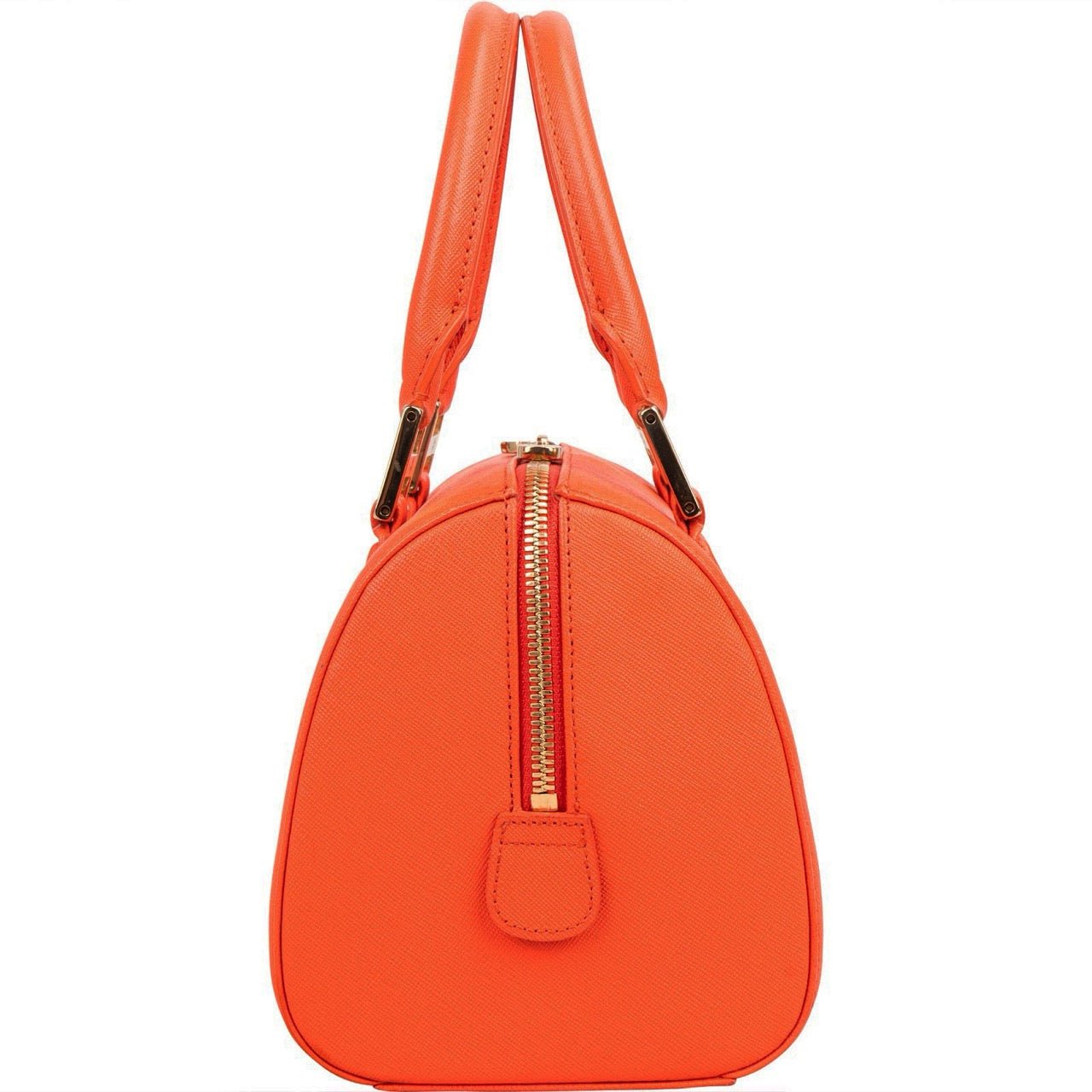 MCM Orange Grained Leather Essential Studded Small Boston Handbag Oranje