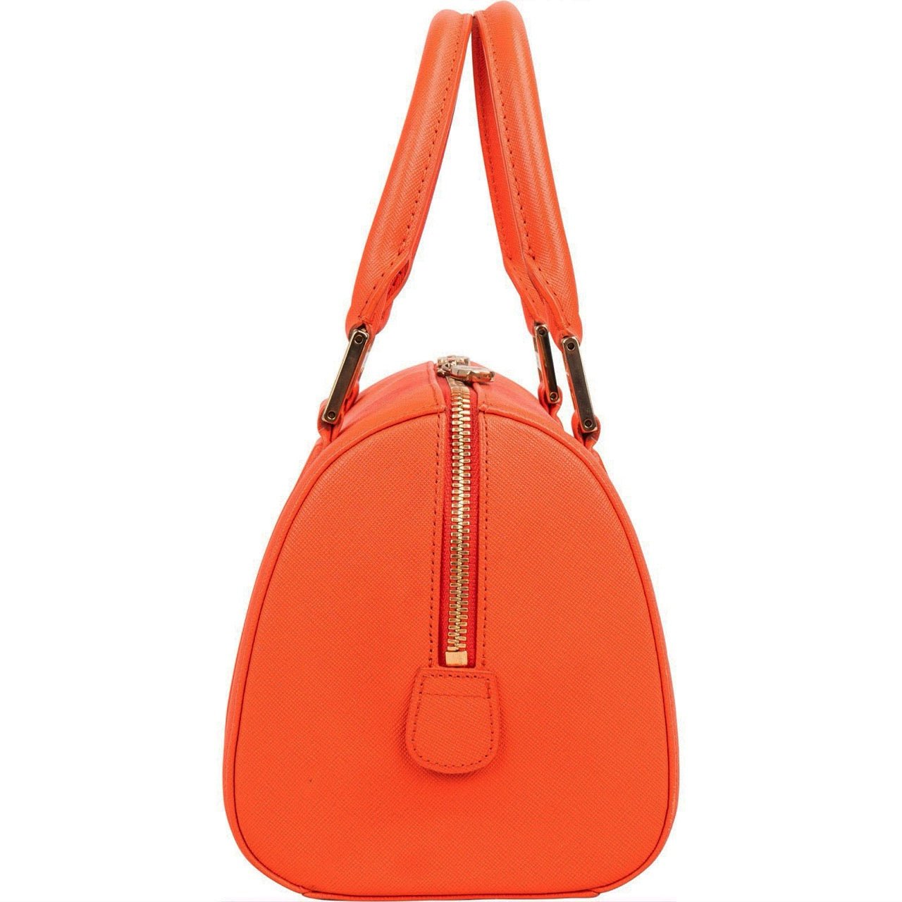 MCM Orange Grained Leather Essential Studded Small Boston Handbag Oranje