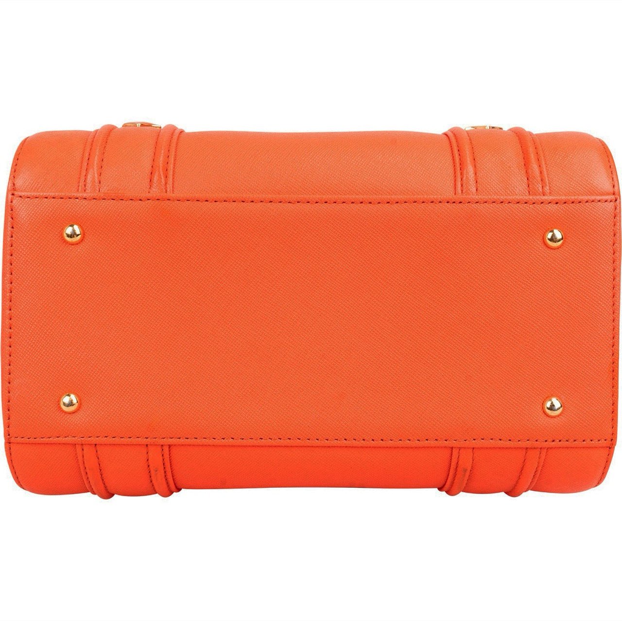 MCM Orange Grained Leather Essential Studded Small Boston Handbag Oranje