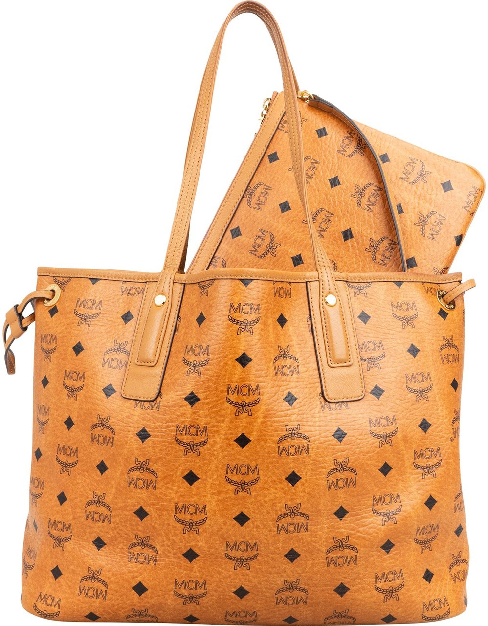 MCM Monogram Visetos Medium Liz Reversible Shopper Shoulder Bag Bruin