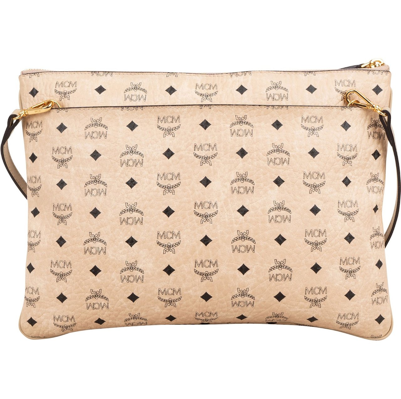 MCM Monogram Visetos Zoo Rabbit Pouch Crossbody Bag Beige