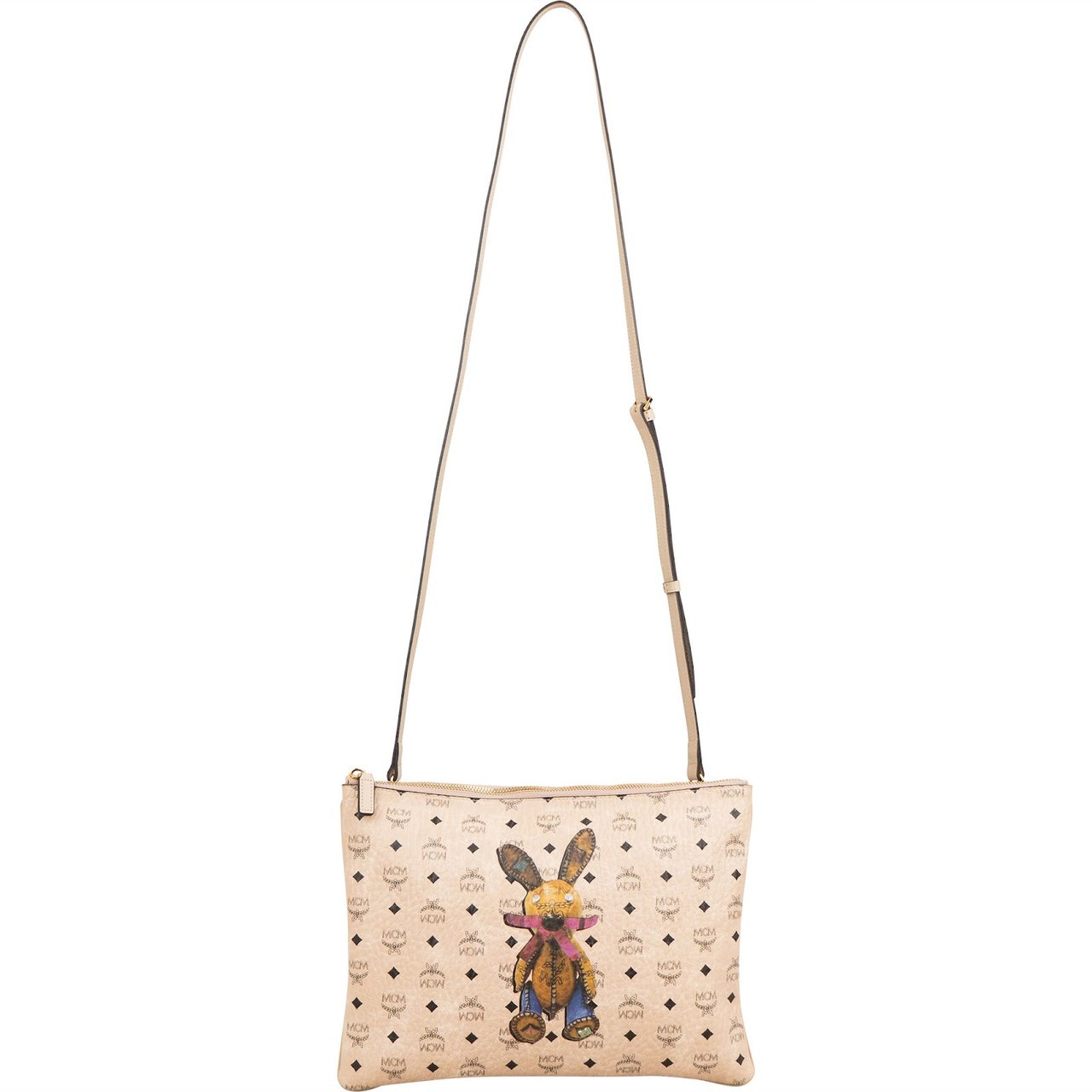 MCM Monogram Visetos Zoo Rabbit Pouch Crossbody Bag Beige