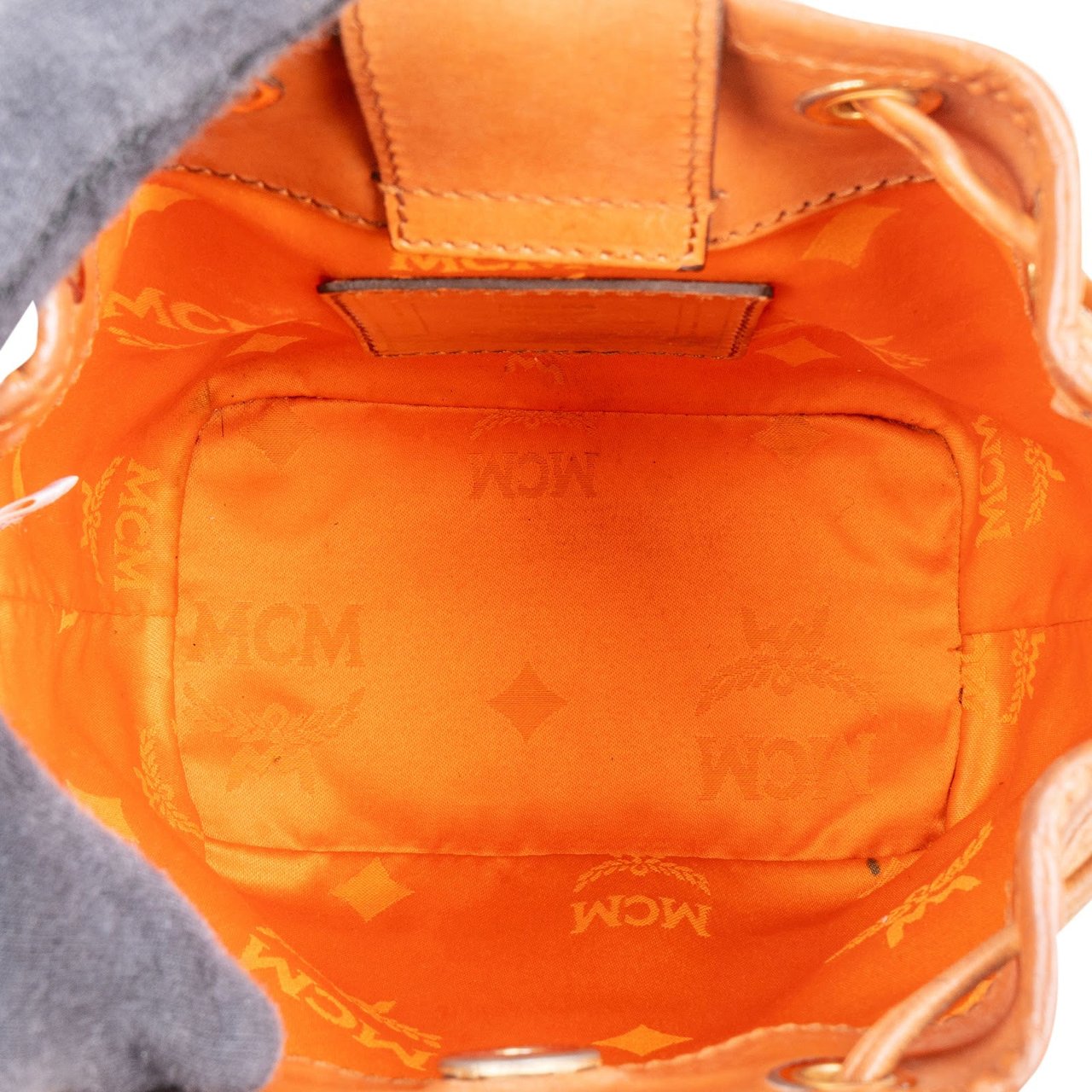 MCM Monogram Visetos Heritage Drawstring Bucket Crossbody Bag Bruin