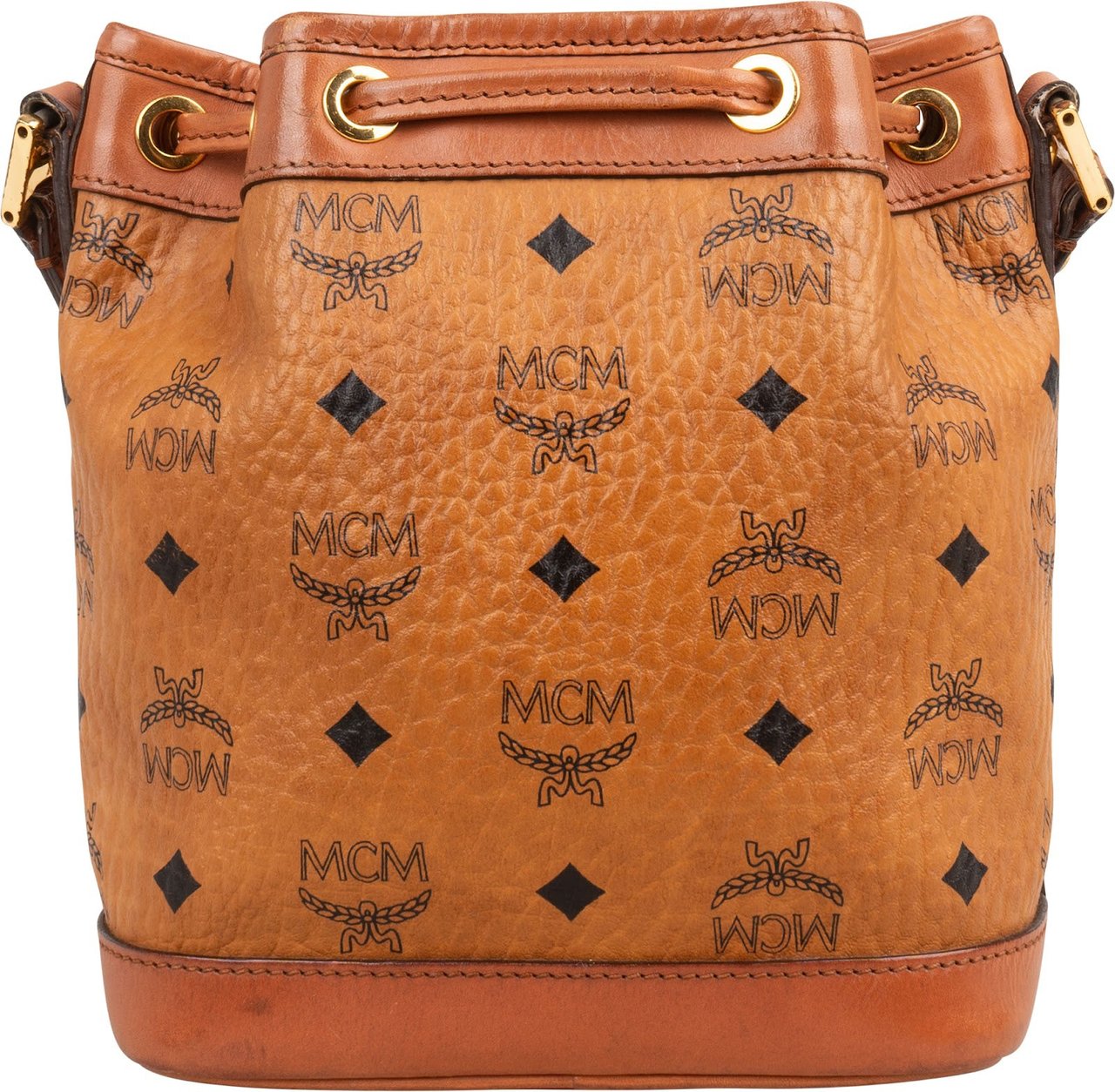 MCM Monogram Visetos Heritage Drawstring Bucket Crossbody Bag Bruin