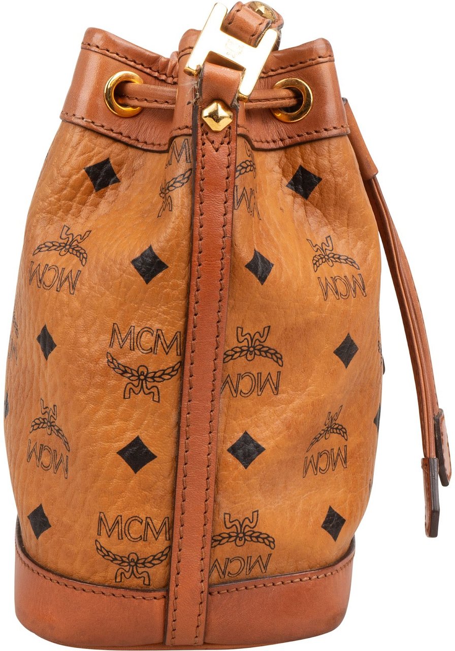 MCM Monogram Visetos Heritage Drawstring Bucket Crossbody Bag Bruin