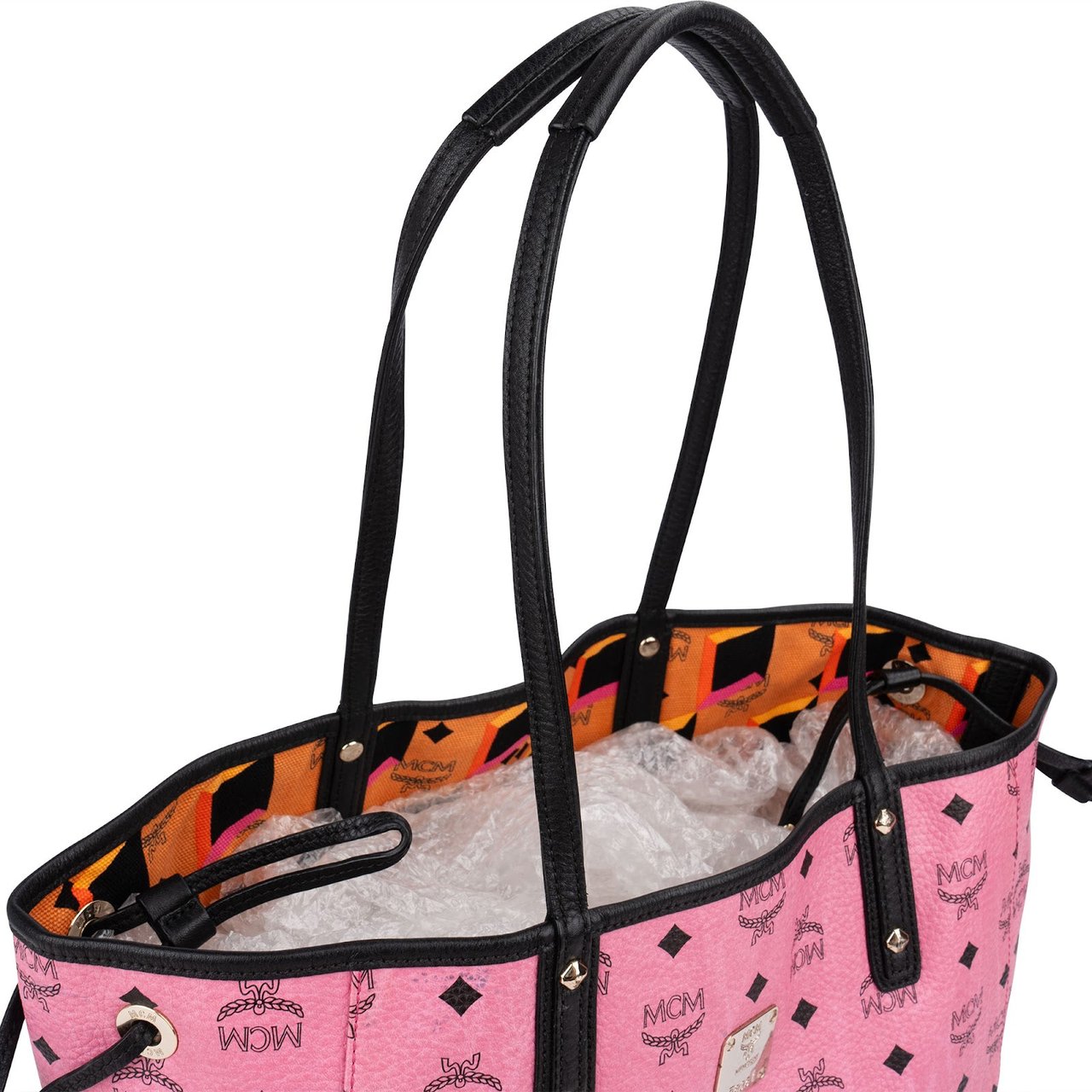 MCM Monogram Visetos Liz Reversible Shopper Tote Shoulder Bag Rood
