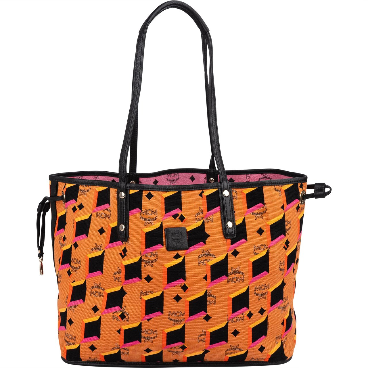 MCM Monogram Visetos Liz Reversible Shopper Tote Shoulder Bag Rood