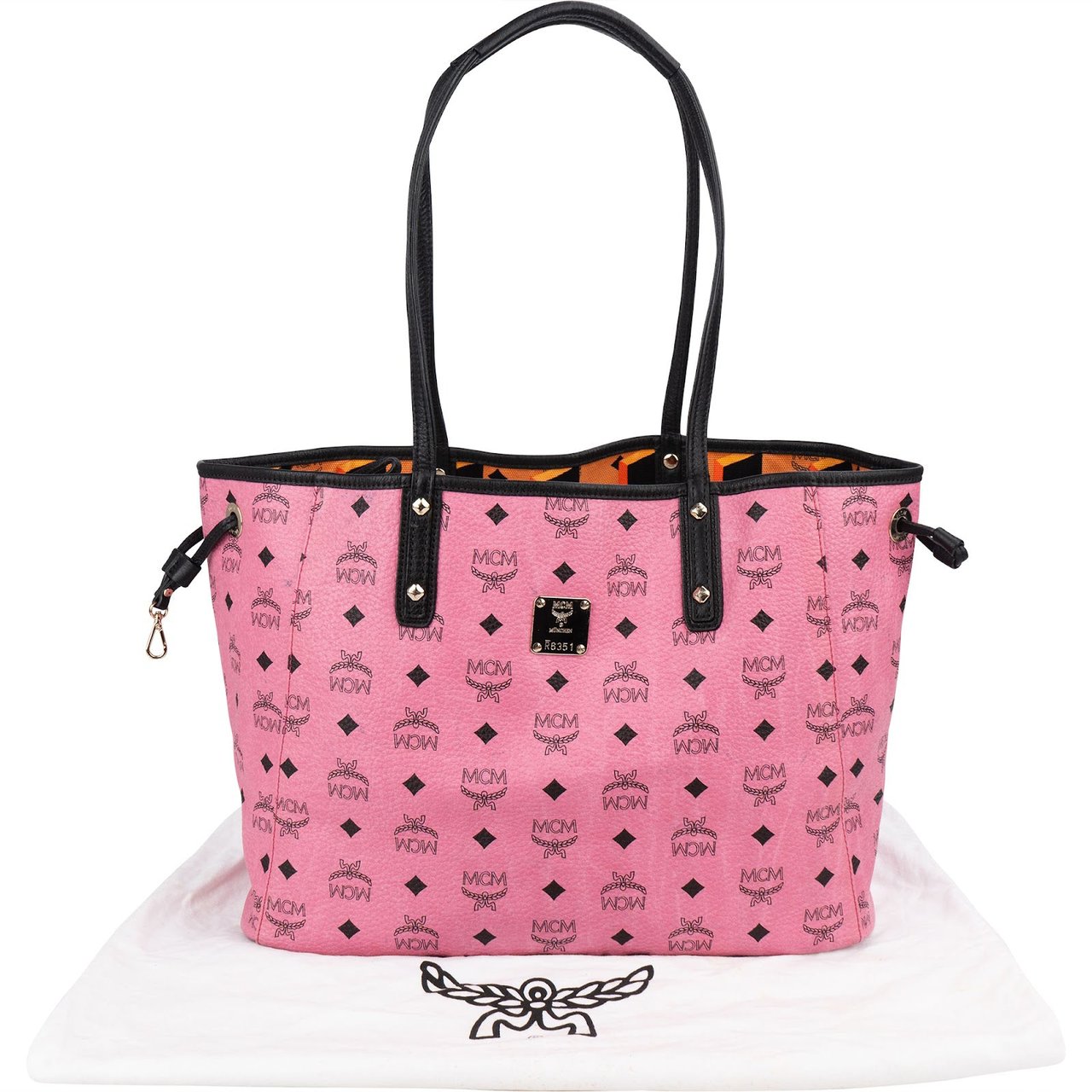 MCM Monogram Visetos Liz Reversible Shopper Tote Shoulder Bag Rood