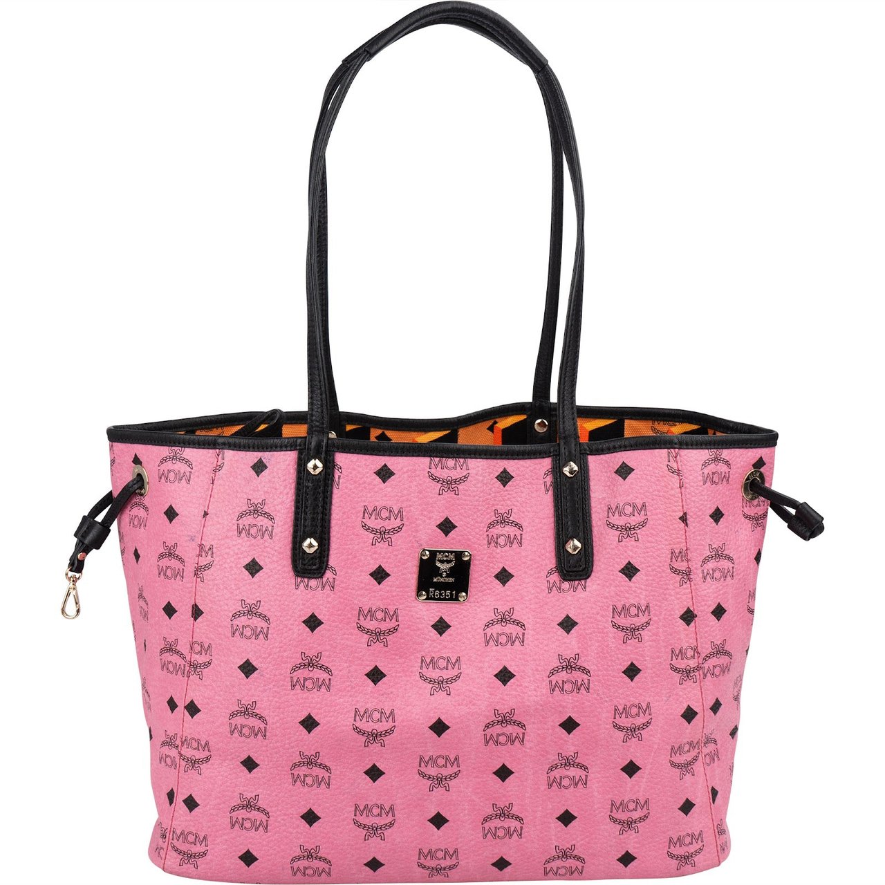 MCM Monogram Visetos Liz Reversible Shopper Tote Shoulder Bag Rood