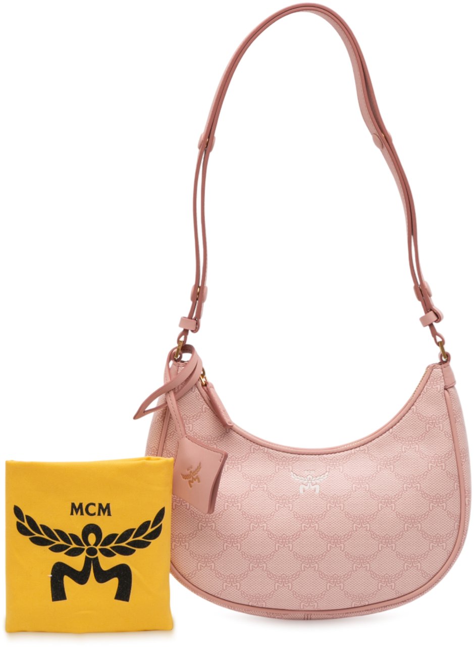 MCM Small Lauretos Coated Canvas Himmel Ascending Moon Hobo Roze