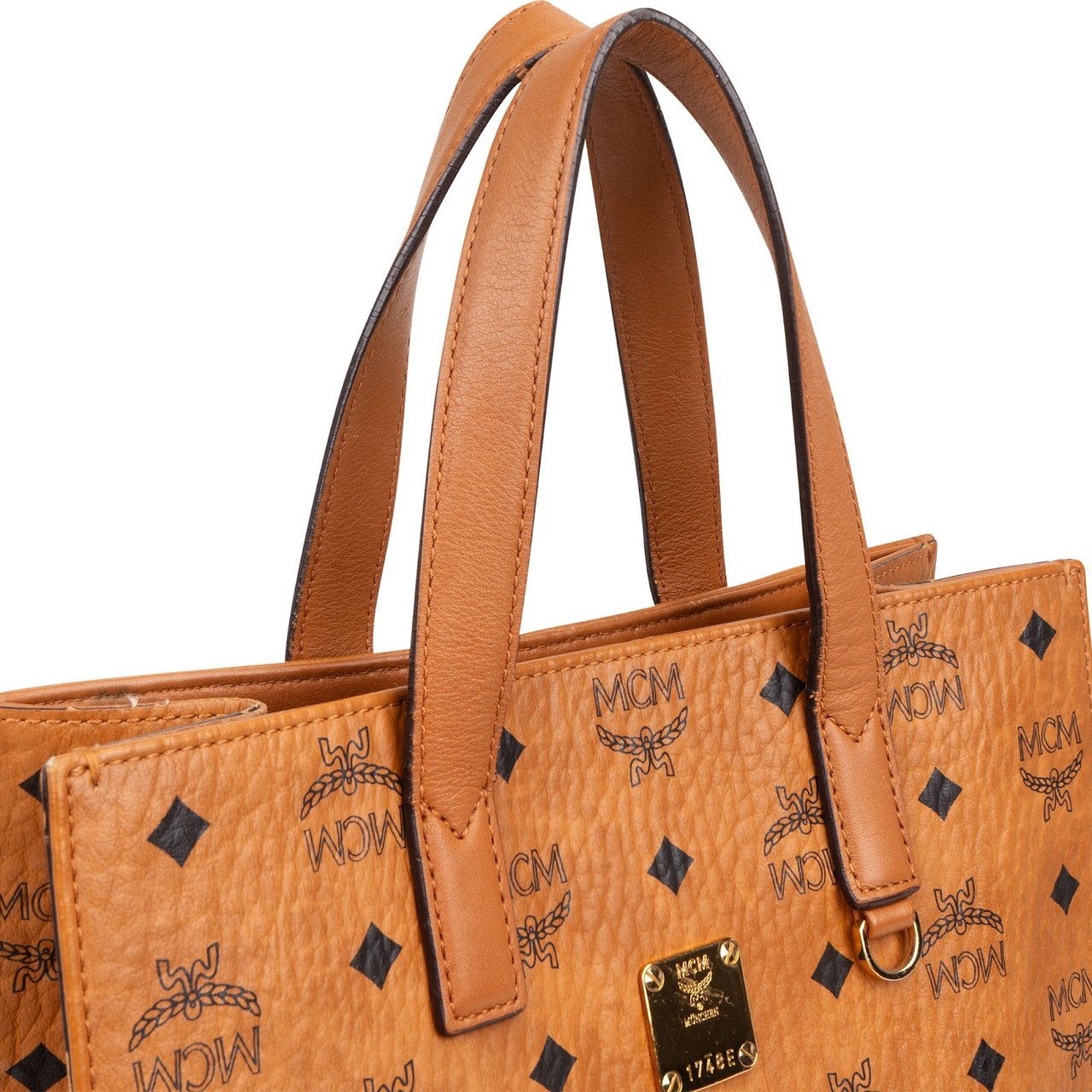 MCM Monogram Visetos Aren Paperbag Tote Handbag Bruin