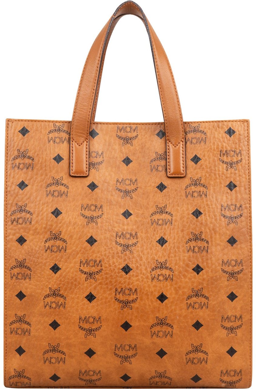 MCM Monogram Visetos Aren Paperbag Tote Handbag Bruin