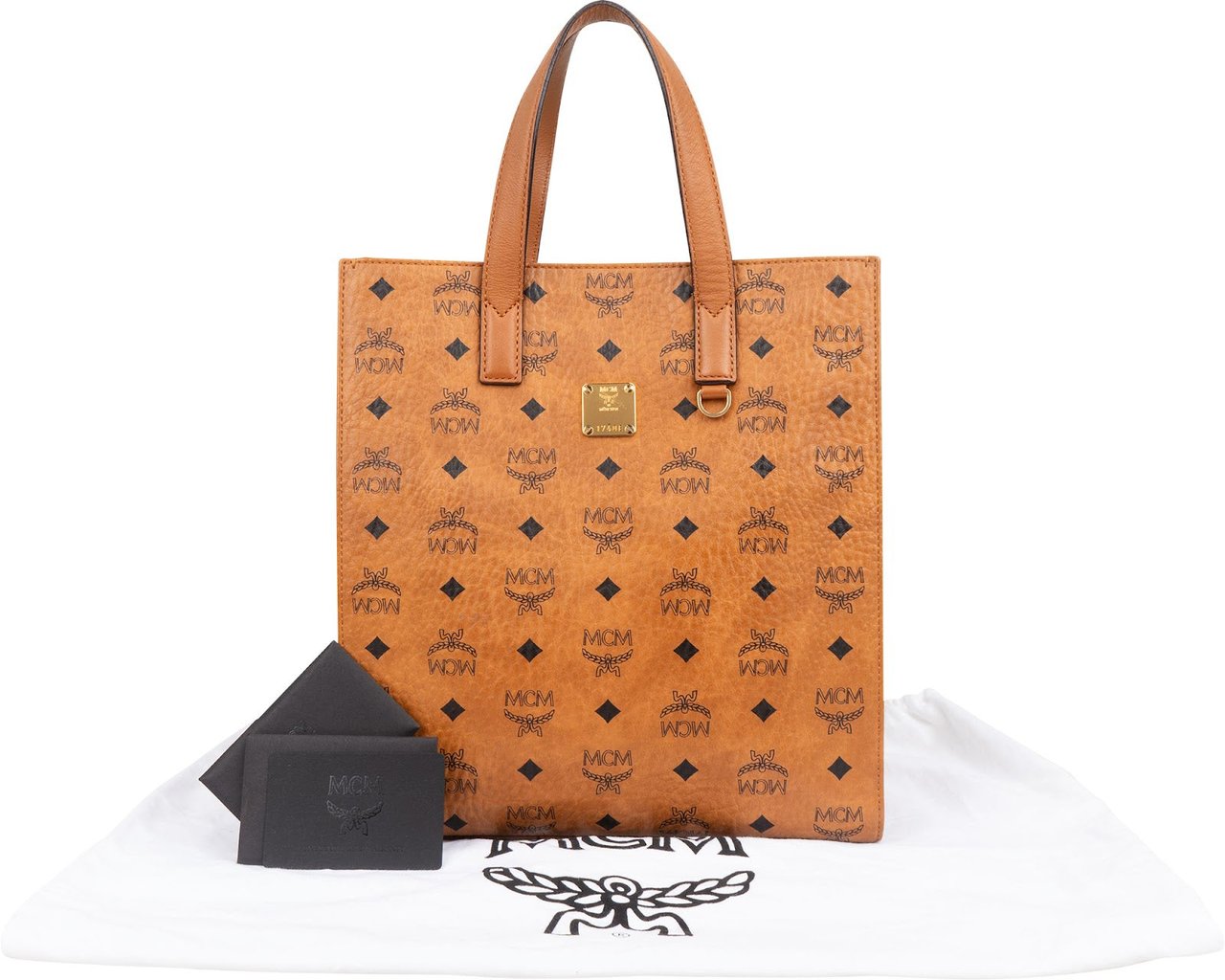MCM Monogram Visetos Aren Paperbag Tote Handbag Bruin